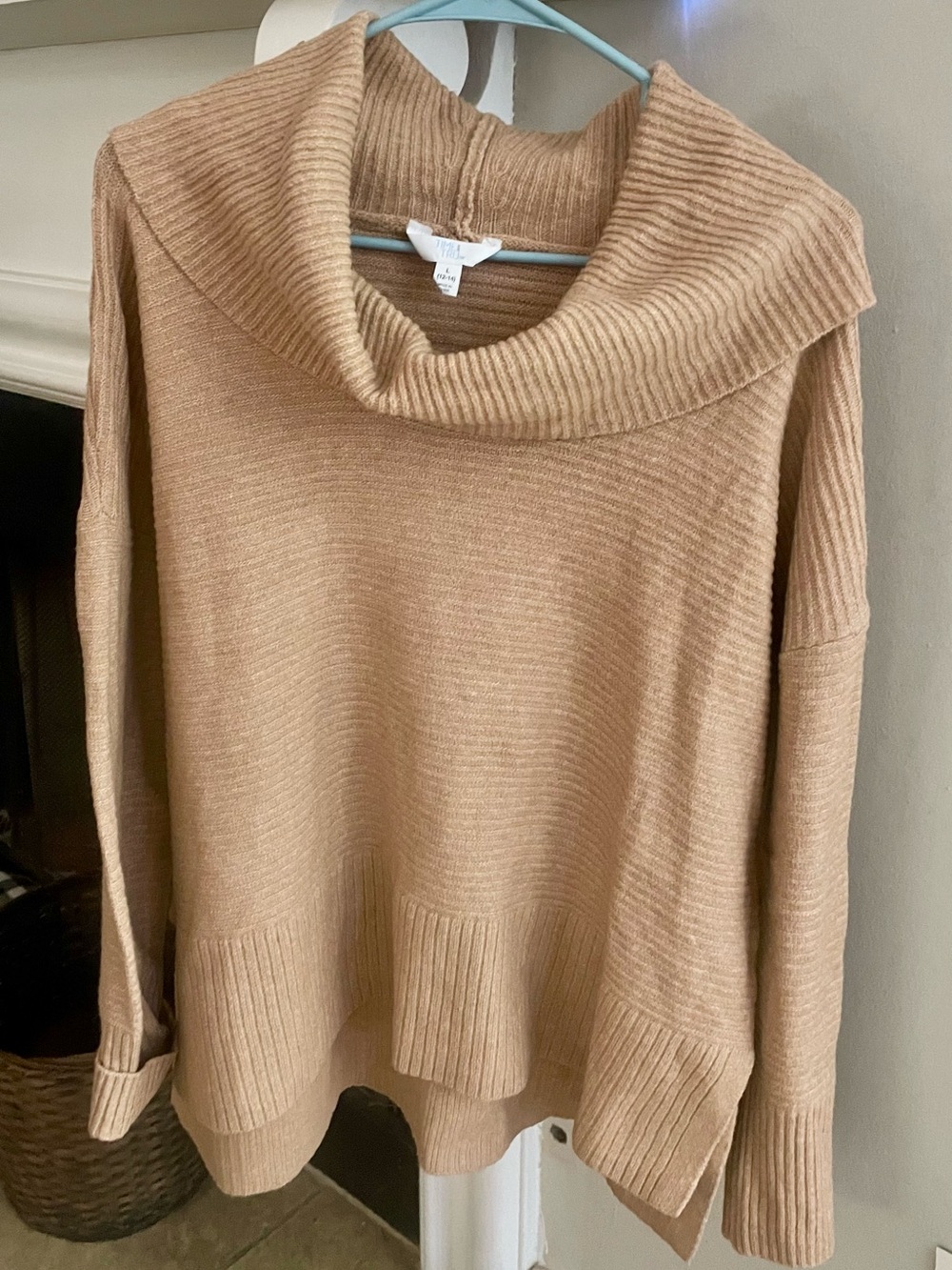 Time and Tru Camel Ribbed Cowl Neck Sweater